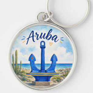 Aruba flag anchor Caribbean island travel souvenir Key Ring