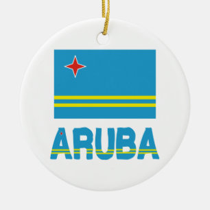 Aruba Flag and Word Ceramic Tree Decoration
