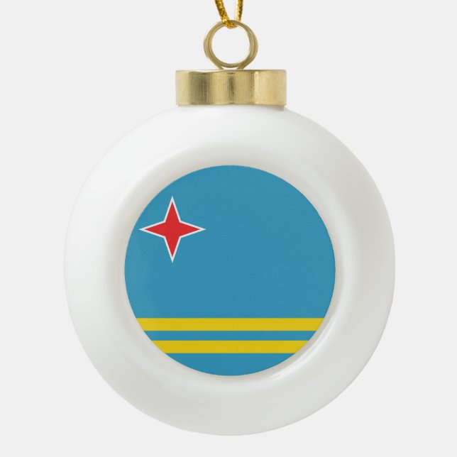 Aruba Flag Ceramic Ball Christmas Ornament (Front)