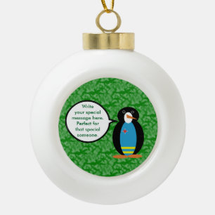 Aruba Flag Holiday Ms. Penguin Talking Ceramic Ball Christmas Ornament