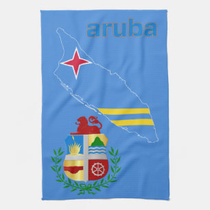 Aruba Flag Map & Emblem Tea Towel