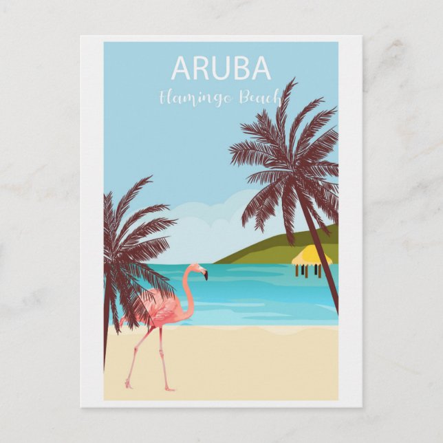Aruba Flamingo Beach Vintage Travel Postcard (Front)