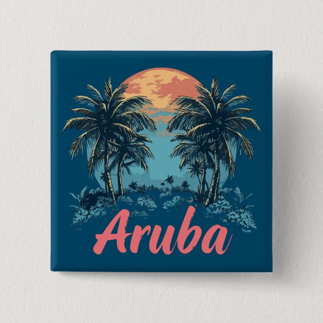 Aruba Island Design (Version 2) - Square Button (Front)