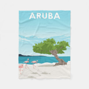 Aruba Island Travel Flamingo   Family Flamingo Fleece Blanket