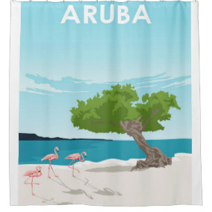 Aruba Island Travel Flamingo Family Flamingo Shower Curtain