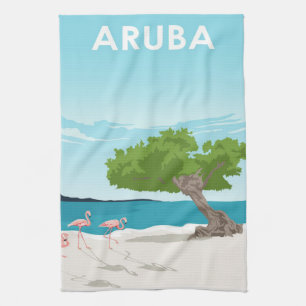 Aruba Island Travel Flamingo   Family Flamingo Tea Towel