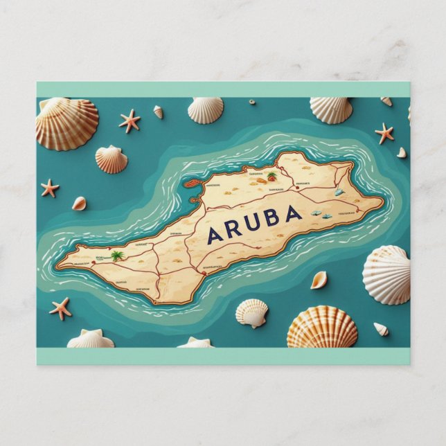 Aruba map of island holiday postcard (Front)