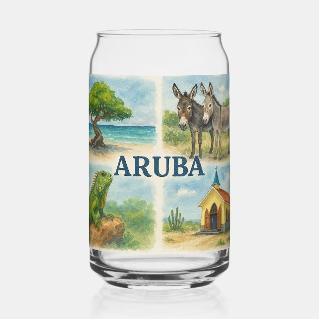 Aruba multiview watercolor can glass (Back)