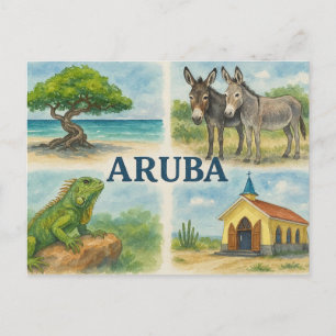Aruba multiview watercolor holiday postcard
