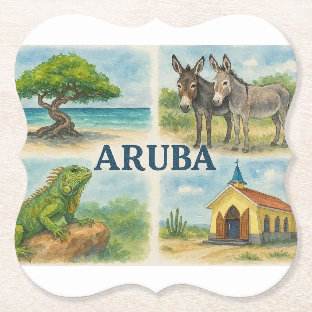 Aruba multiview watercolor paper coaster (Front)