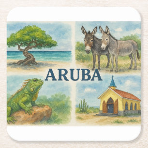 Aruba multiview watercolor square paper coaster