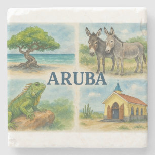 Aruba multiview watercolor stone coaster