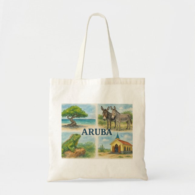 Aruba multiview watercolor tote bag (Front)