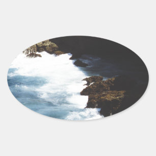 Aruba Ocean Crashing On The Rocks Oval Sticker