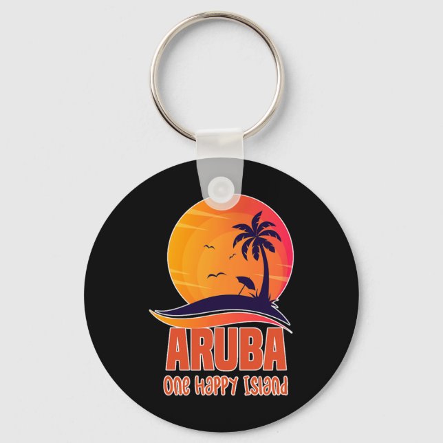 Aruba One Happy Island Beautiful Sunset Beach  Key Ring (Front)