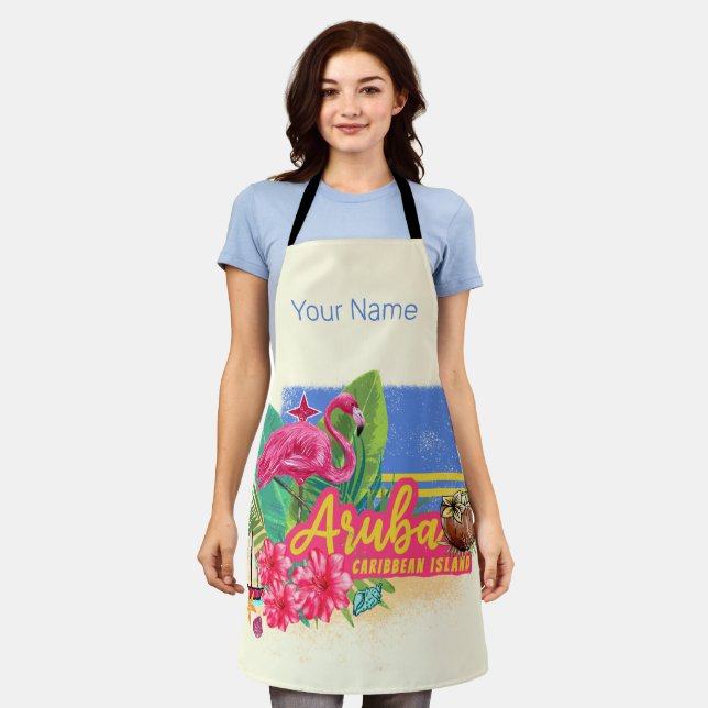 Aruba Retro Caribbean Island with Flamingo Vintage Apron (Worn)