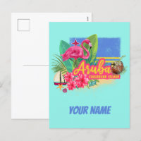 Aruba Retro Caribbean Island with Flamingo Vintage