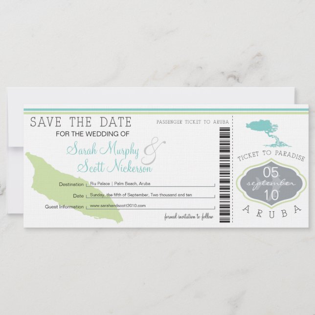 ARUBA Save the Date Boarding Pass (Front)