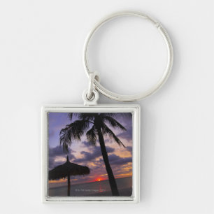Aruba, silhouette of palm tree and palapa on key ring