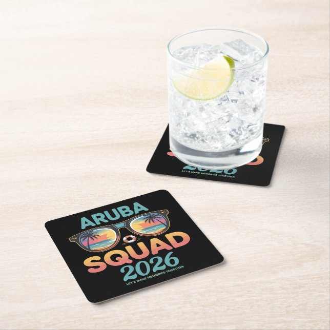 Aruba Squad 2026 Retro Square Paper Coaster (Insitu)