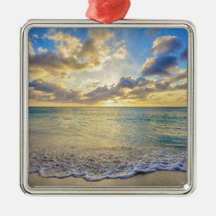 Aruba Sunset over Moving Sea Metal Tree Decoration