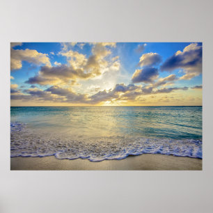 Aruba Sunset over Moving Sea Poster