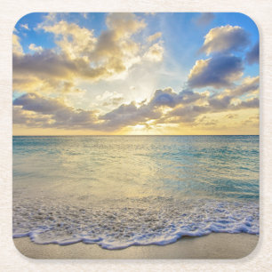 Aruba Sunset over Moving Sea Square Paper Coaster