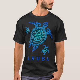 Aruba T-Shirt Sea Blue Tribal Turtle