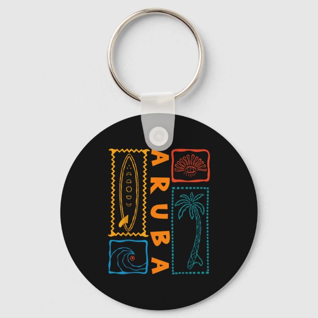 Aruba Vacation Wave Surfing Summer Beach Retro  Key Ring (Front)