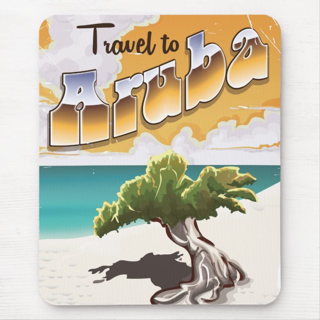 Aruba Vintage beach travel print Mouse Mat (Front)