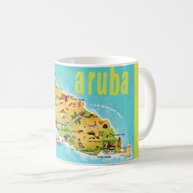 Aruba Vintage Map Postcard Mug (Front Right)