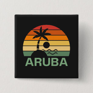 Aruba Vintage Palm Trees Summer Beach 15 Cm Square Badge