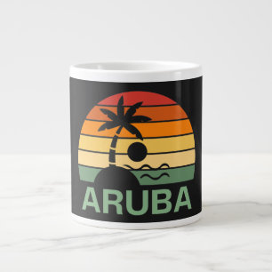Aruba Vintage Palm Trees Summer Beach Large Coffee Mug