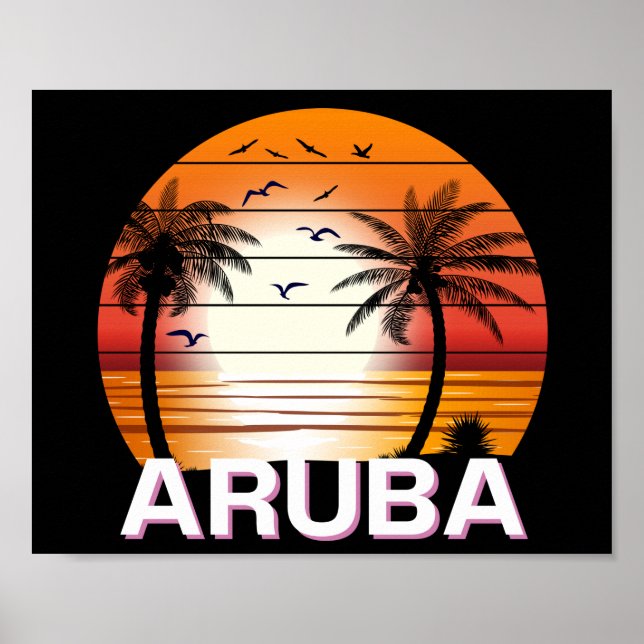 Aruba Vintage Palm Trees Summer Beach Poster (Front)