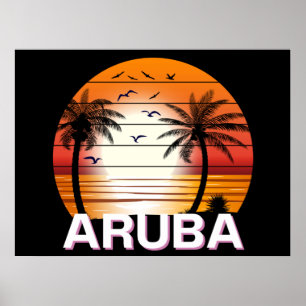 Aruba Vintage Palm Trees Summer Beach Poster