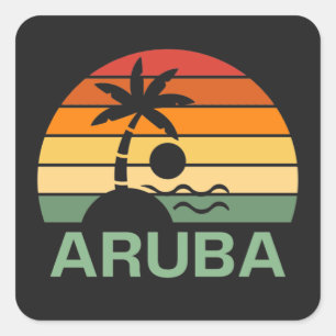 Aruba Vintage Palm Trees Summer Beach Square Sticker
