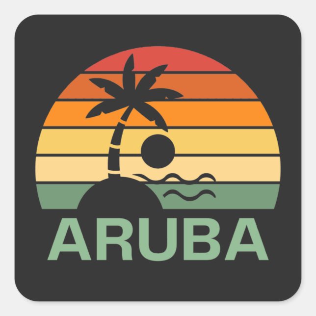 Aruba Vintage Palm Trees Summer Beach Square Sticker (Front)