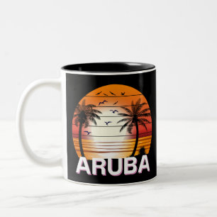Aruba Vintage Palm Trees Summer Beach Two-Tone Coffee Mug