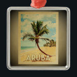 Aruba Vintage Travel Ornament Palm Tree<br><div class="desc">A cool vintage style Aruba ornament featuring a palm tree on a sandy beach with blue sky and ocean.</div>