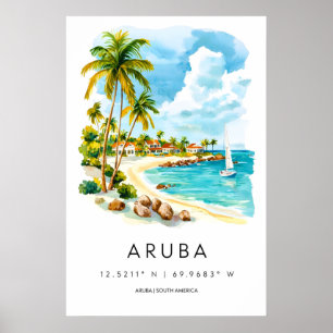 Aruba Watercolor Park National Vintage Ski Poster