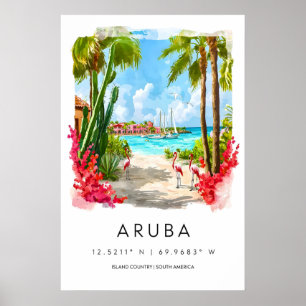 Aruba Watercolor Poster Aruba Travel Print Aruba
