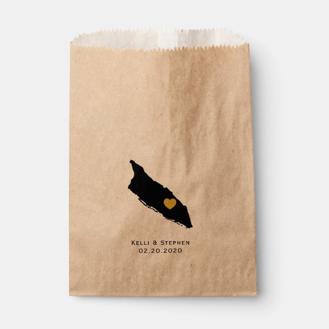 Aruba Wedding Favour Treat Sacks, Map Gift Bags (Front)