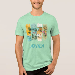 aruba with pastel flowers in brush stroke Tri-Blend shirt
