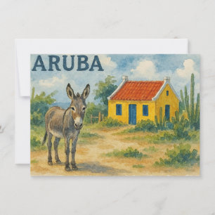 Aruba Yellow Cunucu house with donkey watercolor Invitation