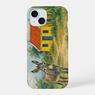 Aruba Yellow Cunucu house with donkey watercolor iPhone 15 Case