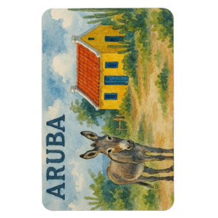 Aruba Yellow Cunucu house with donkey watercolor Magnet