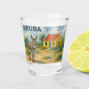 Aruba Yellow Cunucu house with donkey watercolor Shot Glass
