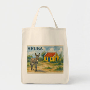 Aruba Yellow Cunucu house with donkey watercolor Tote Bag