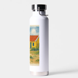 Aruba Yellow Cunucu house with donkey watercolor Water Bottle