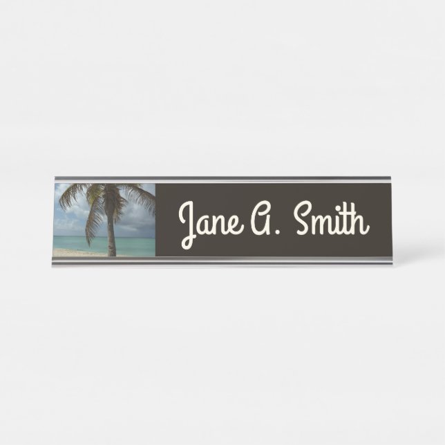 Aruban Beach I Beautiful Nature Scene Desk Name Plate (Front)